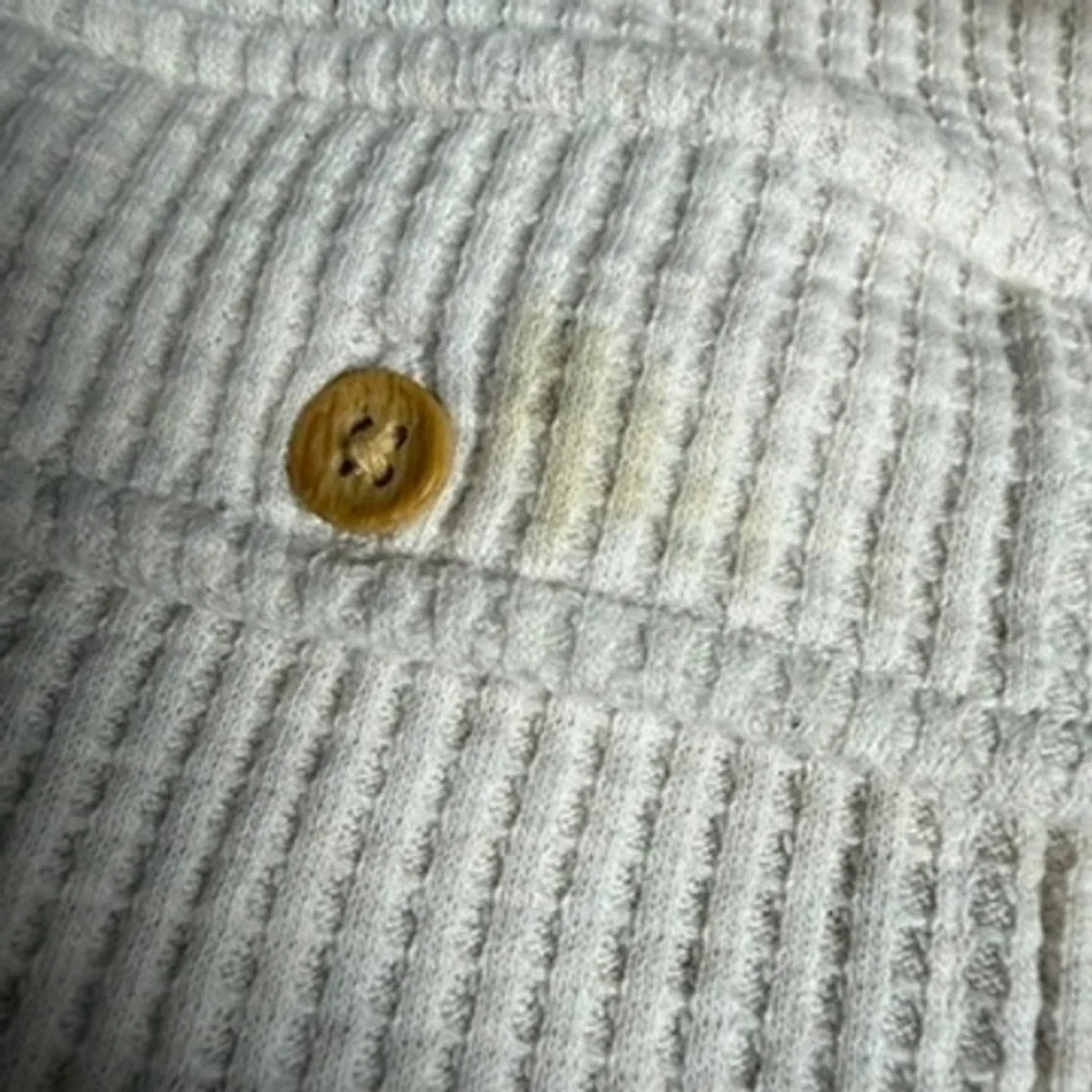 Waffle‎ Knit Shacket 7 Cream Fall Organic Cotton Button Down Shirt IMPERFECT